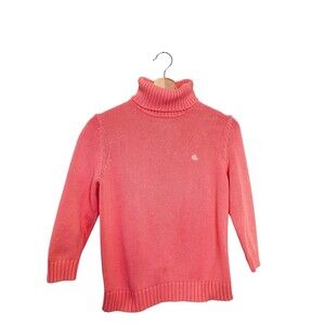 Lauren Ralph Lauren Sweater Women Size Small Coral Cotton Turtleneck 3/4 Sleeve